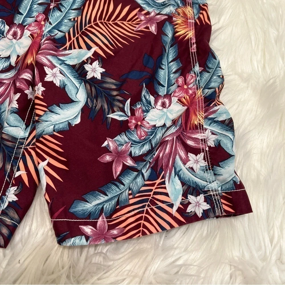 Gap Kids Swim Trunks Ruby Wine Palm Print